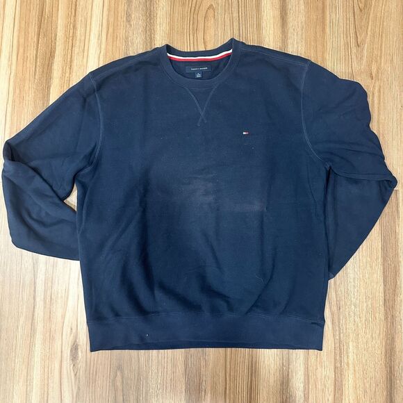 Tommy Hilfiger Sweatshirt Men's XL Navy Blue Cotton Crew Neck Pullover - Picture 2 of 10